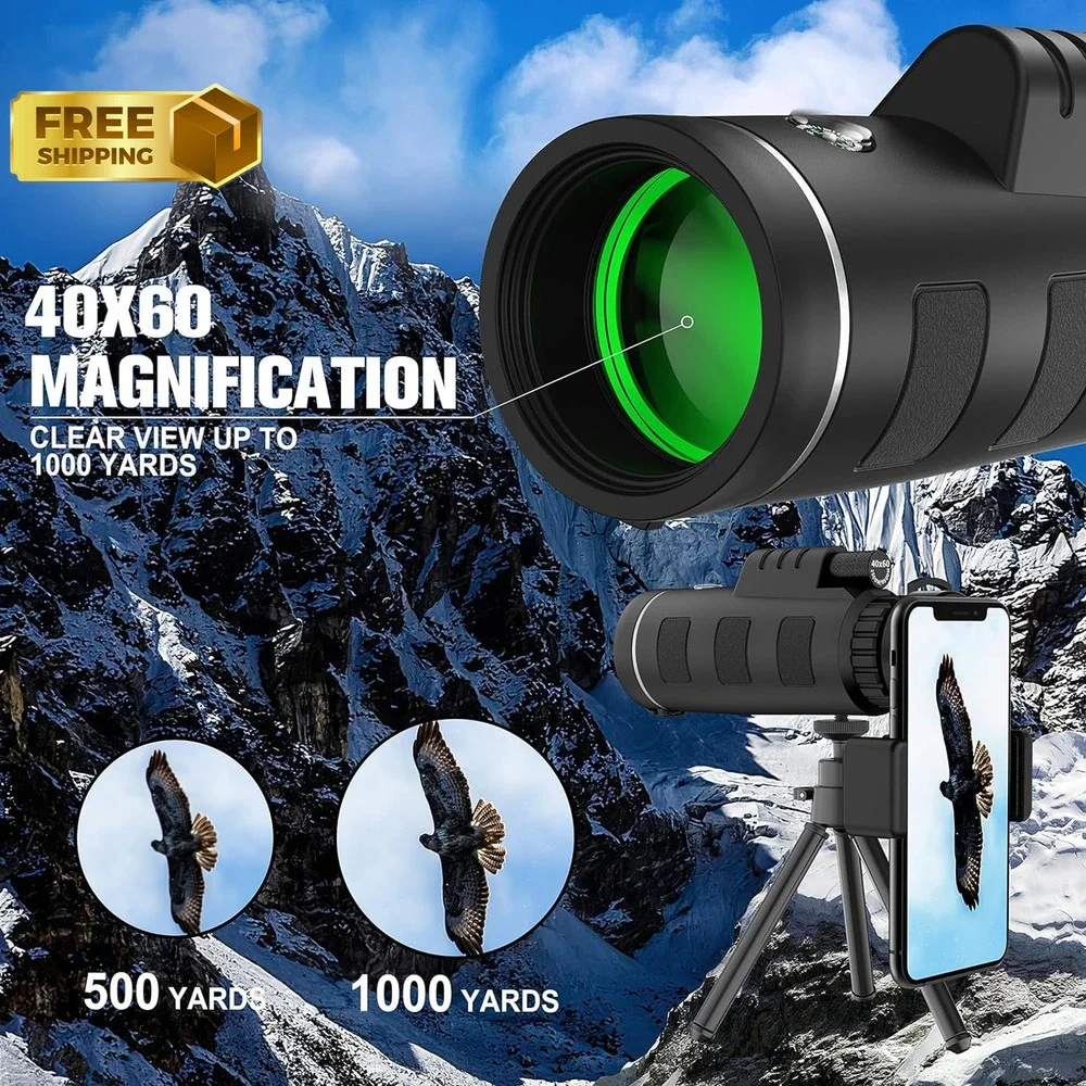 High Definition Monocular Telescope Wildlife Hunting Camping Travelling Adapter